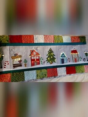 Candy Cane Lane Bench Kimberbell Pillow Cover Machine Appliqued Fairy Lights